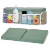 Omixe bath kneeler and elbow pad set assembled on tub edge for comfortable bath time.