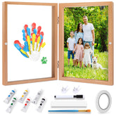Omrhvi family handprint kit setup shows frame and paints for lasting memories.