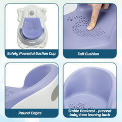 OMYbaby bath seat with blue suction cups — secure, stable support during bath time