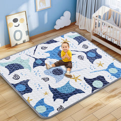 omzer baby play mat 71x59in on floor provides a roomy crawling surface
