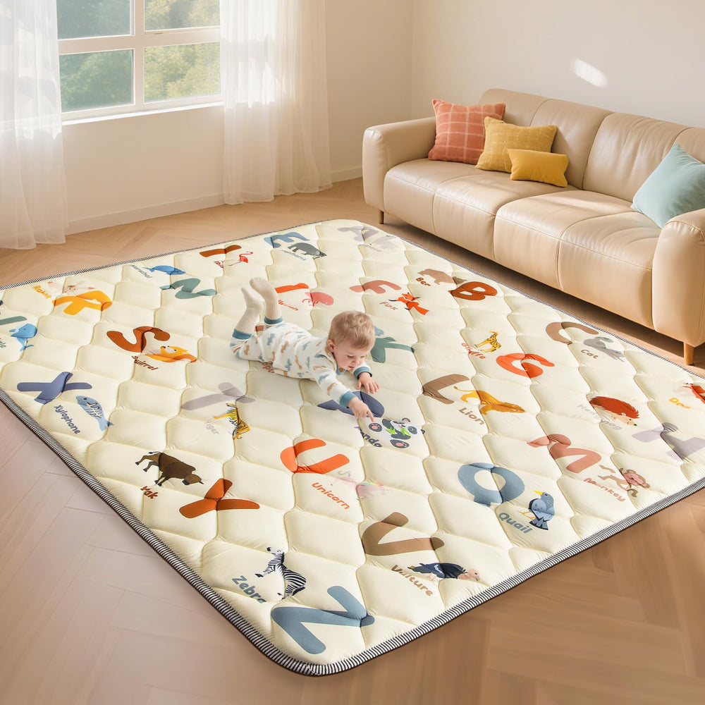 Omzer baby play mat folded for compact storage and portability.