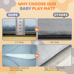 Omzer Play Mat non-slip bottom keeps it steady on wood, tile, or carpet.