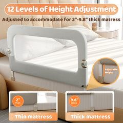 Omzer 12-level height adjustment shown with varied mattress thickness.