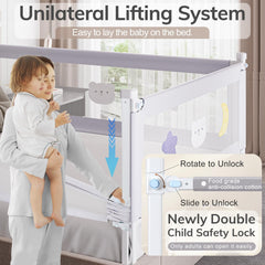 Omzer bed rail with double lock closeup highlighting secure locking for child safety