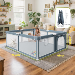 Omzer foldable playpen large-area layout enabling shared play space.