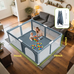 Omzer foldable playpen with spacious 71 by 59-inch play area for babies