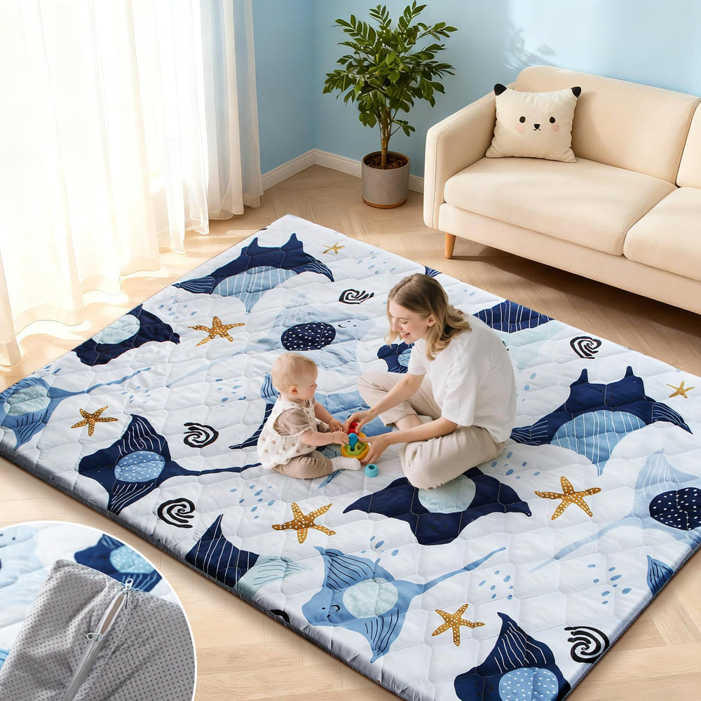 omzer large baby play mat with plush Elasti-Foam cushion for gentle tummy time