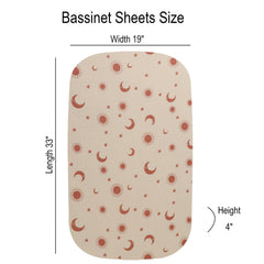 Onacosht muslin bassinet sheet sun-moon print keeps baby cozy and stylish.