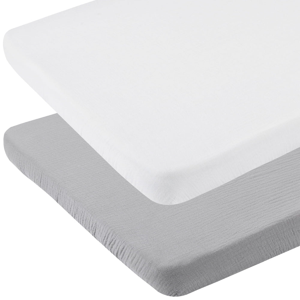 Onacosht muslin bassinet sheets in white showing breathable fabric for baby sleep.