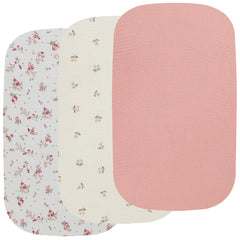 Onacosht muslin bassinet sheets folded, showcasing soft cotton for newborn comfort