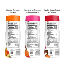 Once Upon a Farm mango-carrot-puffs close-up, natural fruit and veggie blend for tiny tasters