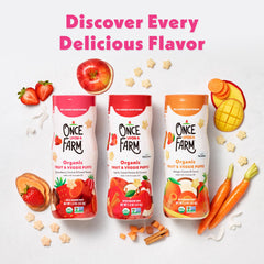 Once Upon a Farm Mango Carrot puffs offering bright color and easy grip