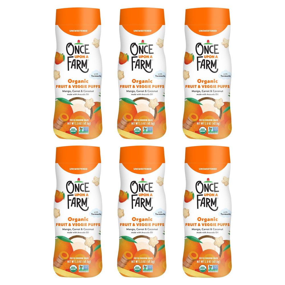 Once Upon A Farm pack front shows a 6-pack canister for easy portability.