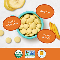 Once Upon a Farm resealable bag keeps coconut melts fresh for home or travel.