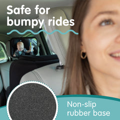 Onco infant mirror non-slip base keeps position on bumpy roads.