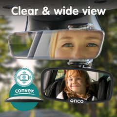 Onco baby car mirror features shatterproof design for safer drives.