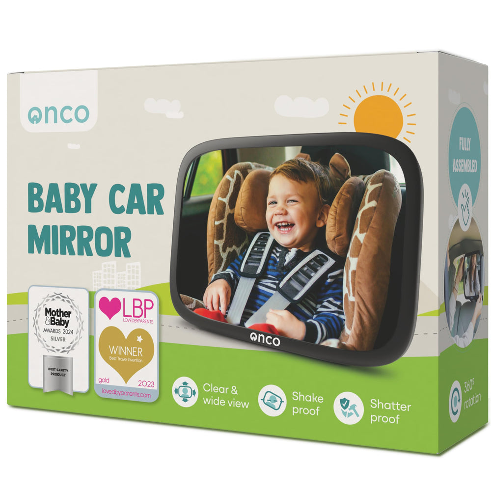 Onco baby car mirror wide-view offers a crystal backseat view for attentive monitoring.