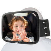 Onco fixed headrest baby mirror securely attaches to a Tesla headrest for clear rear view