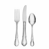 Oneida Chateau 3-Piece Baby Flatware Set close-up reveals fiddleback pattern for toddler meals.