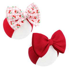 ONENINEDREAM 2pcs baby girl headbands with red cherry bows for daily wear.
