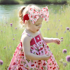 ONENINEDREAM 6-inch cherry-pattern bows crafted from lightweight waffle fabric.