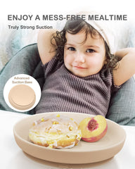 Onyucean suction plate secured on high chair tray during meal