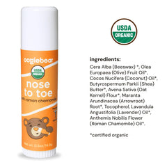 Oogiebear balm application on dry noses, cheeks, and lips for daily care.