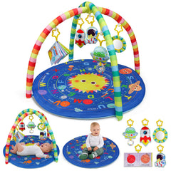 OKOOKO baby play mat on floor with alphabet and solar system design promotes early learning.