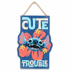 Open Road Brands Disney Lilo Stitch Cute Trouble wood sign adds playful charm to walls.