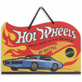 Open Road Brands Mattel Hot Wheels sign with blue car adds vibrant kid's room energy.