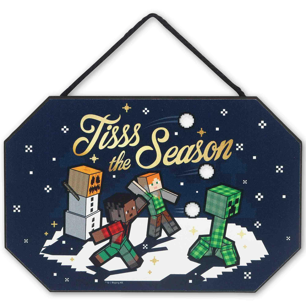 Open Road Brands Minecraft Tis the Season sign front view, ready for quick festive hanging.