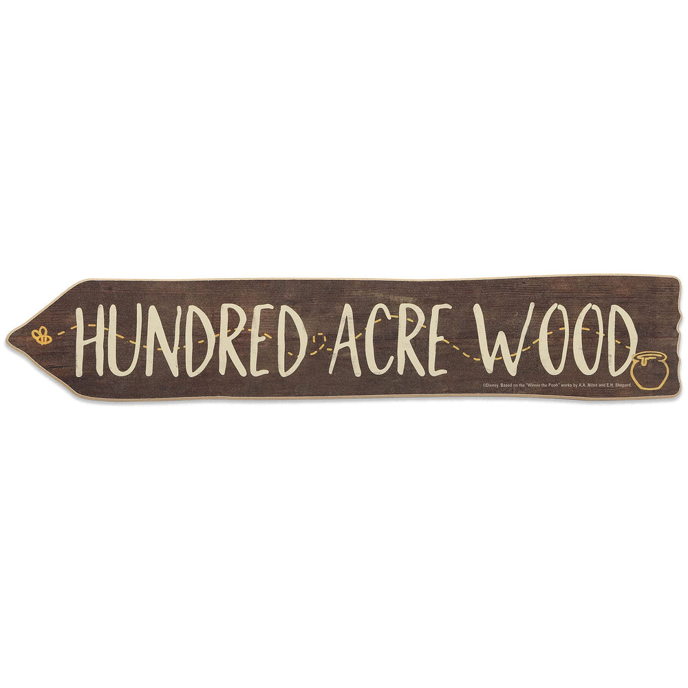Open Road Brands Pooh arrow wall decor woodgrain finish for playful nursery ambiance.