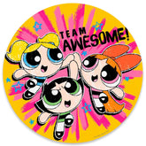 Open Road Brands Powerpuff Team Awesome sign shows Blossom, Bubbles, Buttercup in a high-five, kid-friendly energy