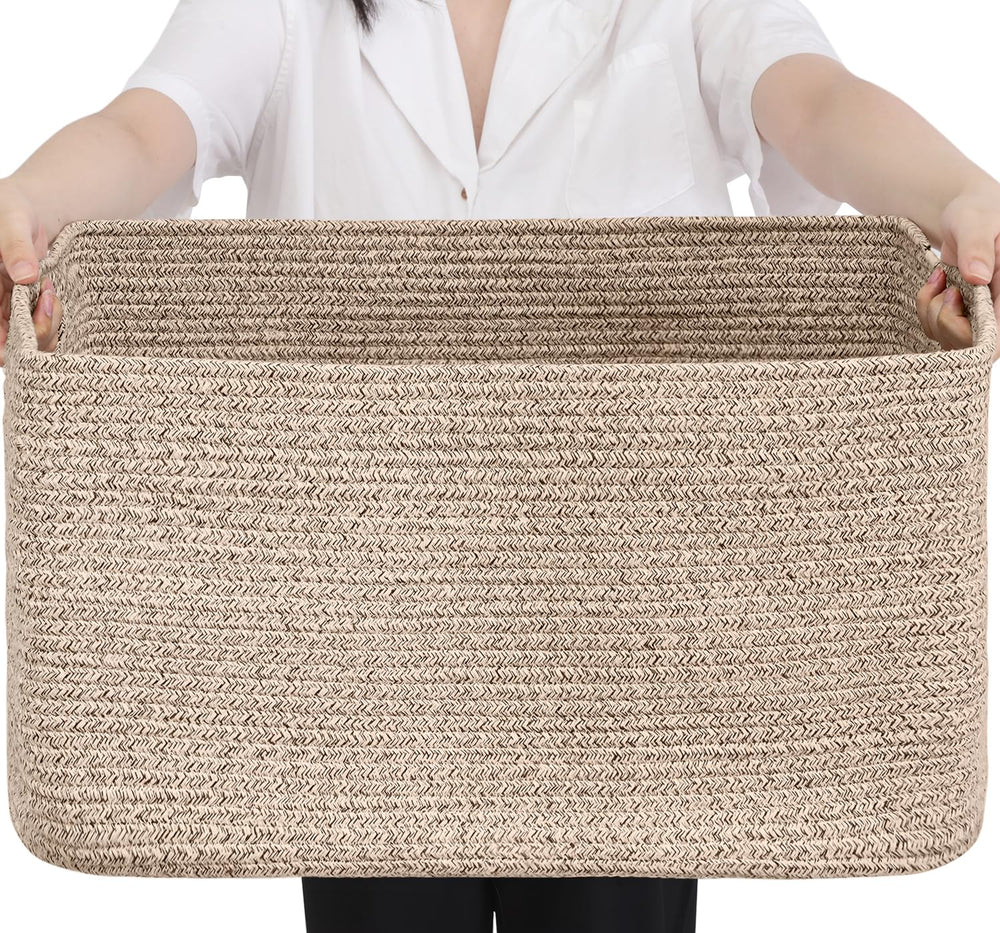 Optish 75L blanket basket front view showing spacious storage for blankets and toys