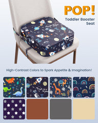 OPZAVYA booster seat attached to a kitchen chair with dual safety straps and non-slip base