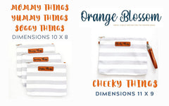 Orange Blossom leather wristlet strap on the Cheeky Things pouch for grab-and-go