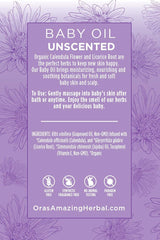 Ora's Amazing Herbal Calendula Baby Oil during infant massage for skin nourishment