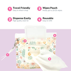 Orchid Hearts regular wipes dispenser with 30-wipe capacity for longer trips.