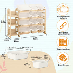 Orekemo toy storage organizer with wooden shelves and bright white bins for tidy play.