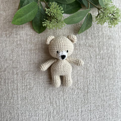 Organic Cotton Handmade Crochet Bear Rattle toy close-up for safe play