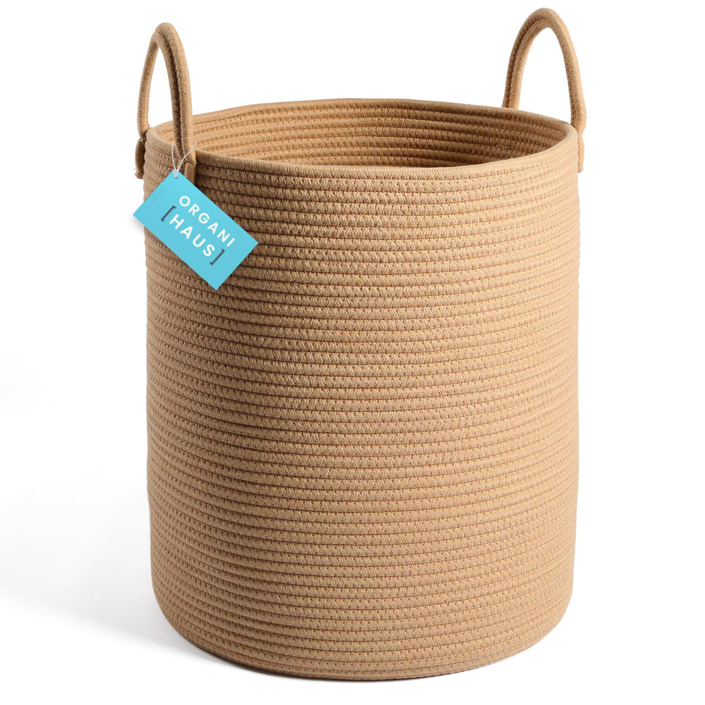 OrganiHaus large woven laundry basket with handles for easy organization of clothes and blankets