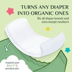 Organyc diaper liner inside a diaper shows universal fit in action.