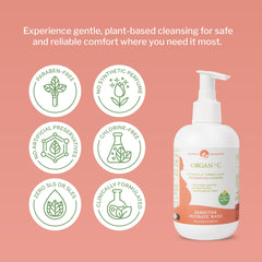 Organyc Feminine Wash chamomile oil detail highlighting calming extract.