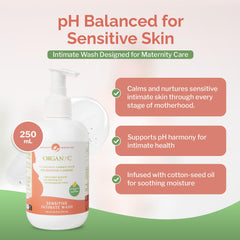 Organyc Feminine Wash postpartum care packaging shown for daily hygiene.