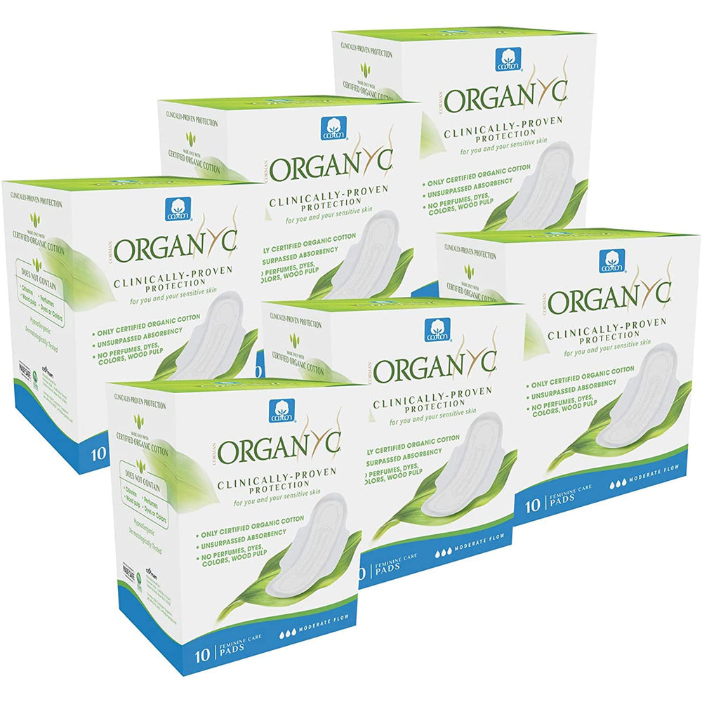 Organyc pad with wings closeup shows organic cotton core for sensitive skin comfort.