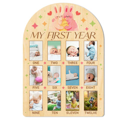 ORIGACH My First Year Growth Photo Board with bunny design for nursery decor
