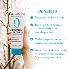 Texture close-up shows light, non-greasy Original Sprout Scrumptious Baby Cream