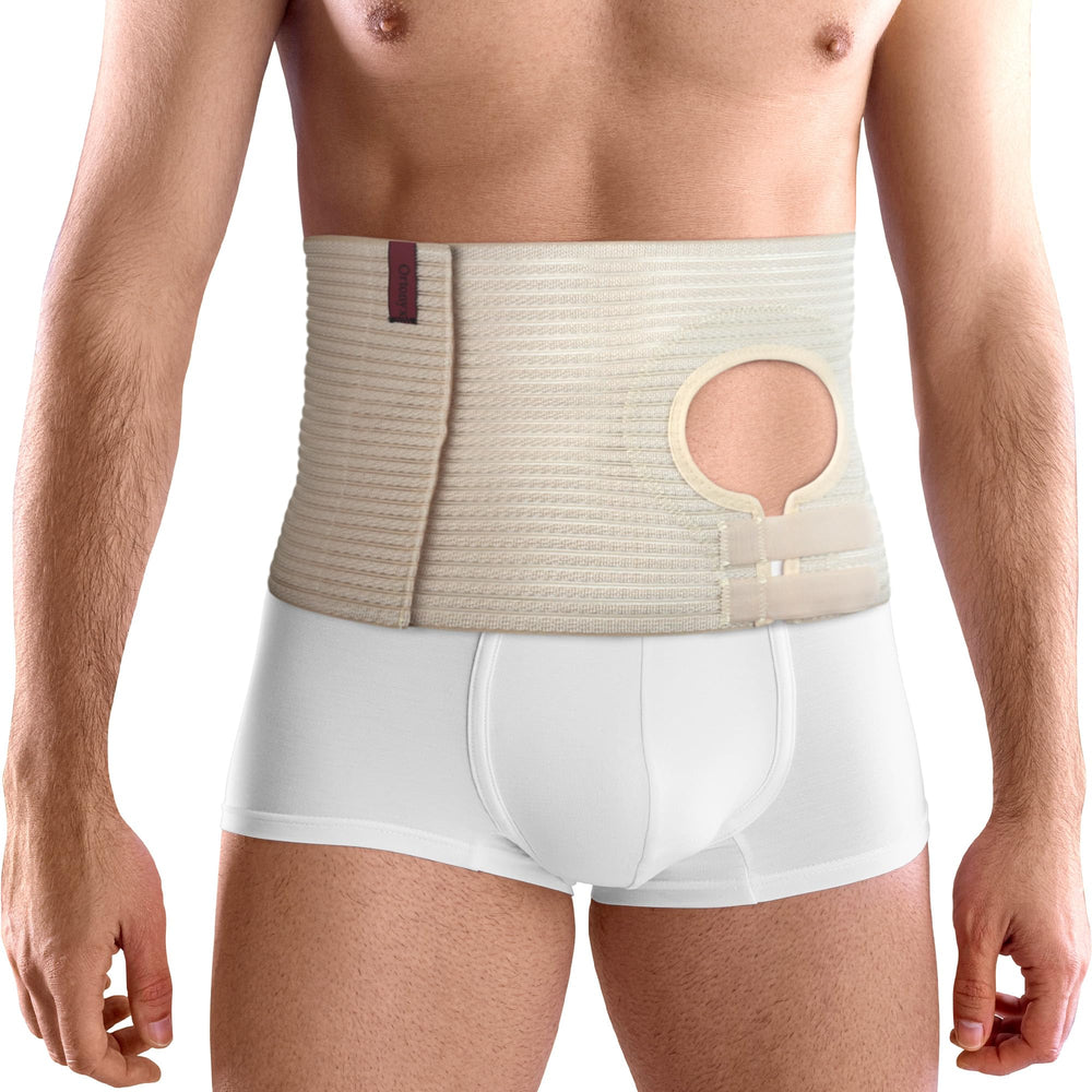 ORTONYX beige ostomy belt overview for daily wear comfort.