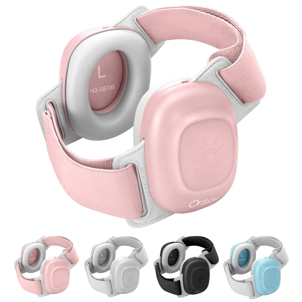Orzbow baby ear muffs pink close up showing gentle noise protection for tiny ears.