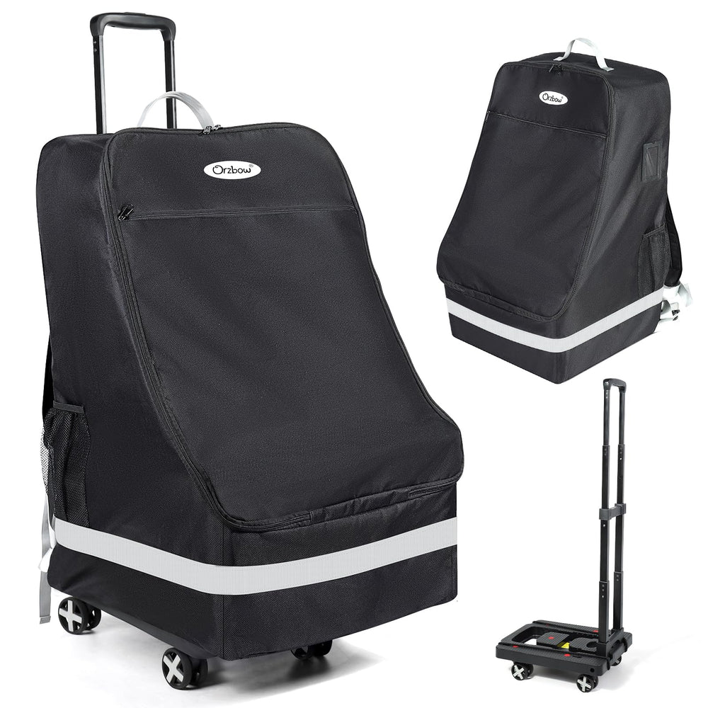 Orzbow car-seat travel bag folding cart assembly shows detachable bag and cart in one.